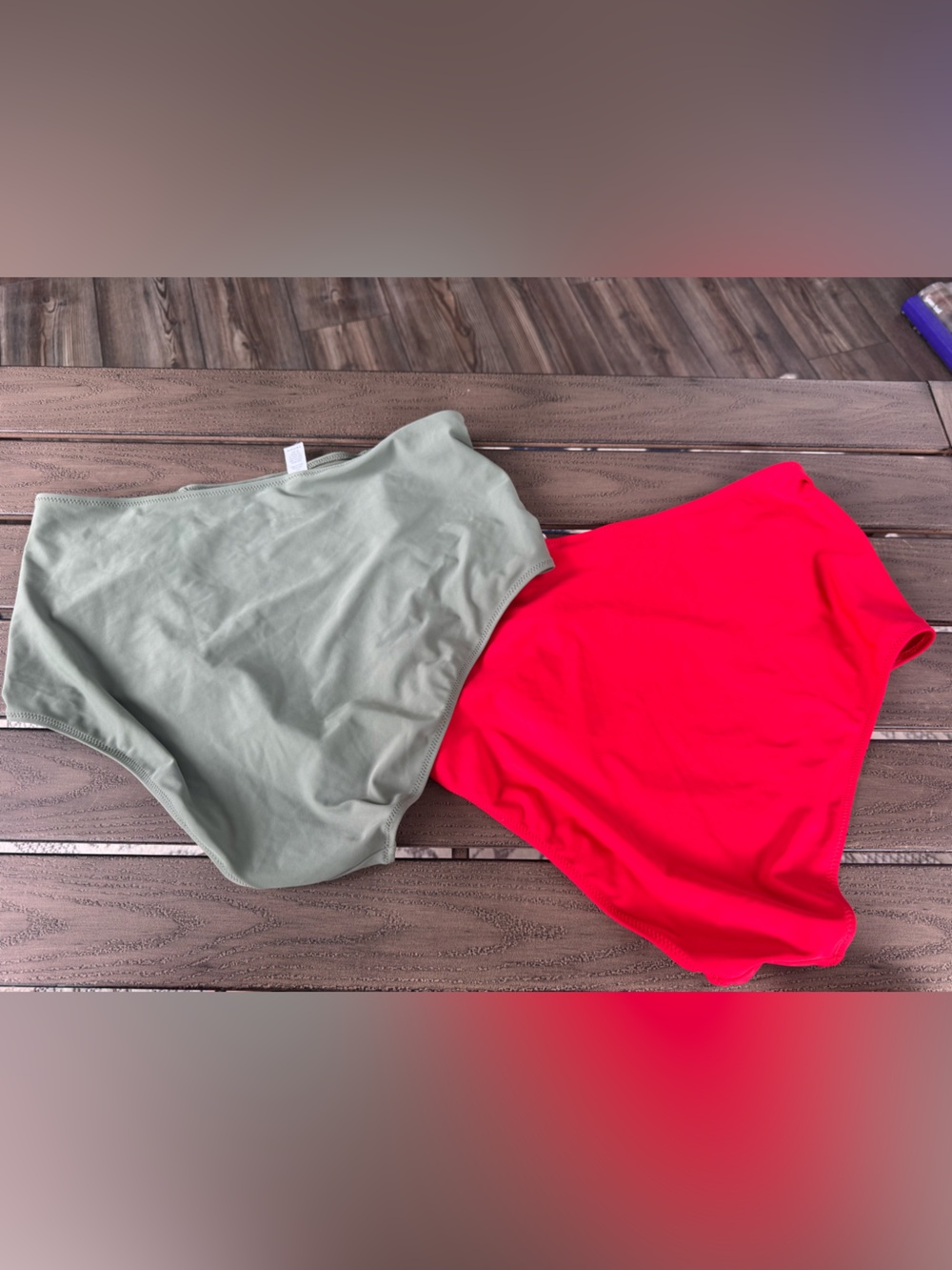 Bundle of aerie high waisted full coverage Bikini Bottoms - Red and Olive Green - Picture 4 of 5